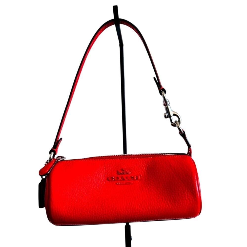 Coach Cylinder Barrel Bag Women Small Red Pebbled Leather Shoulder Handbag